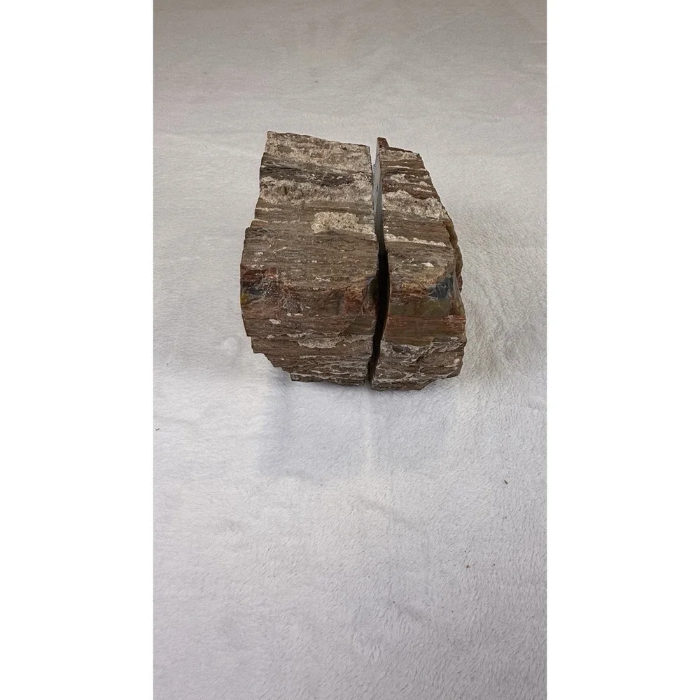 Vintage Natural Stone‎ Mountain Bookends Jasper Agate Style Rough Cut Pair